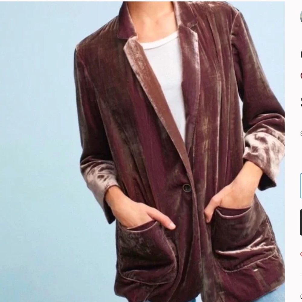 Cartonnier Mauve Velvet Blazer by Anthropologie xs jacket dressy jacket